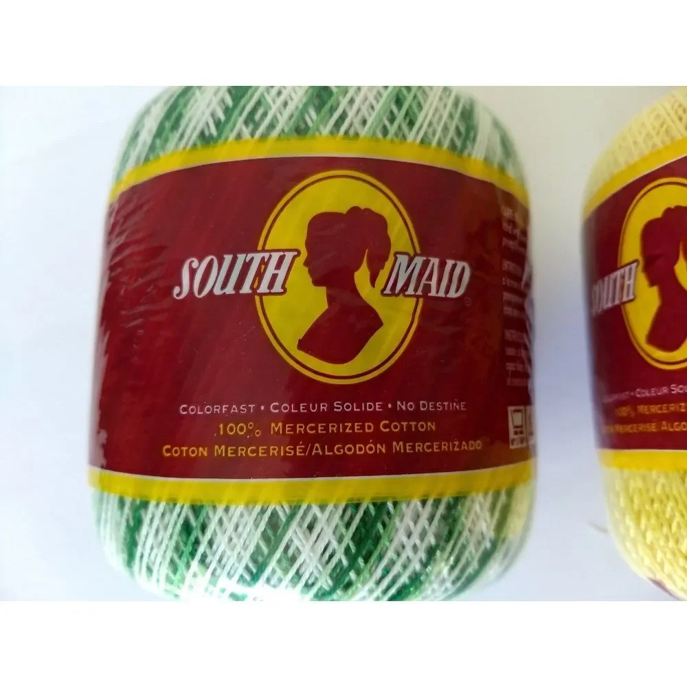 2 South Maid 100% Mercerized Crochet Cotton Colorfast Shaded Green & Soft Yellow